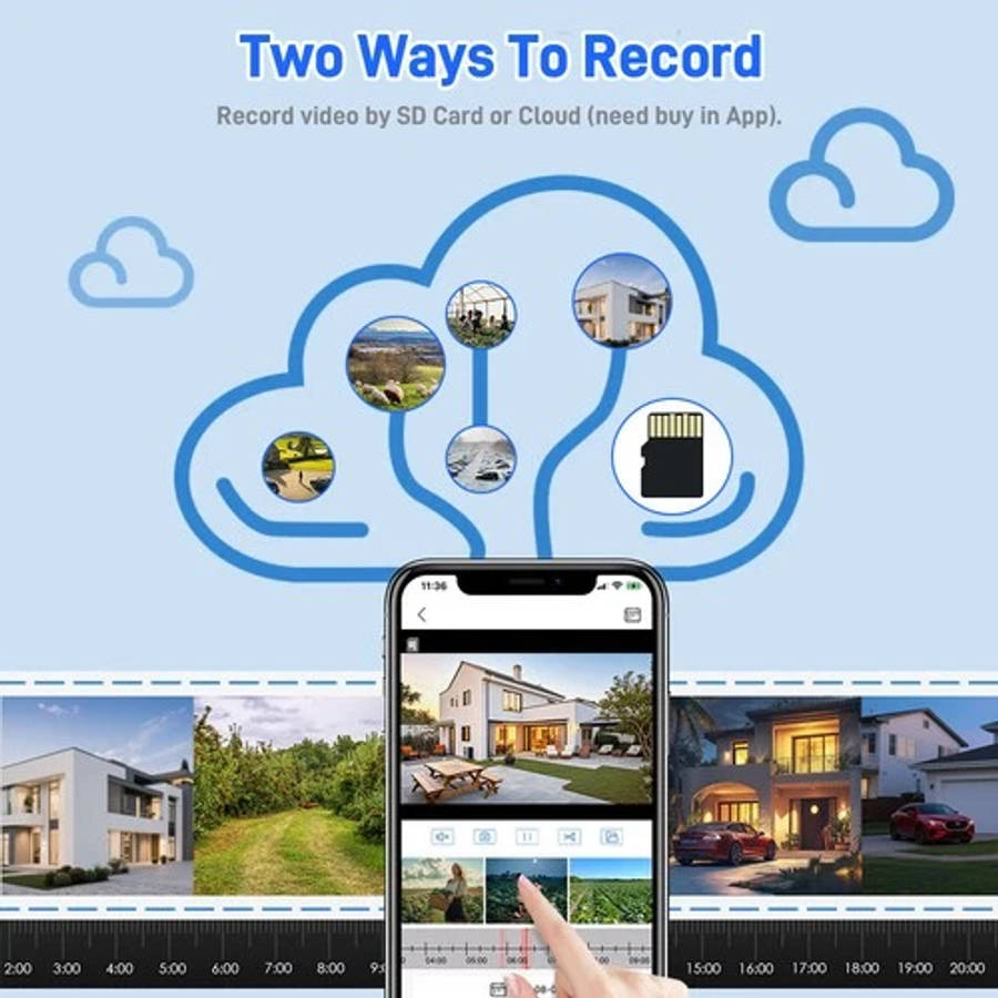 Solar Battery Wireless WiFi Outdoor Pan/Tilt Home Security Camera 9MP HD w/ 32GB