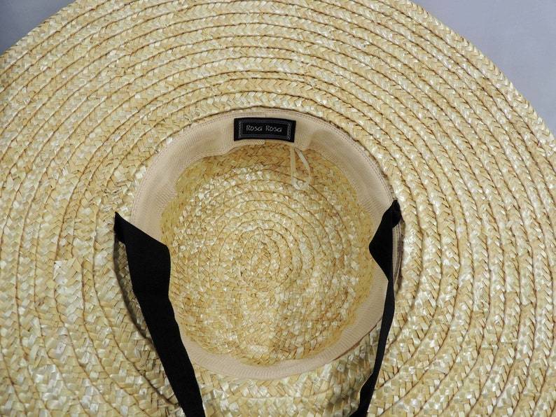 Large Brim Natural Straw Cartwheel / Platter Summer Sun Hat 1940s Vintage style
