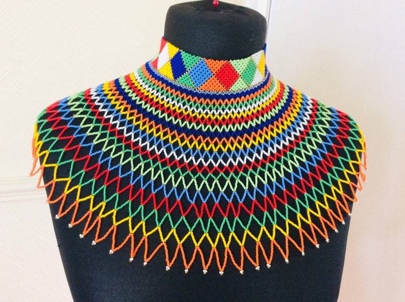 Handmade Beaded Zulu tuttleneck layered necklace.
