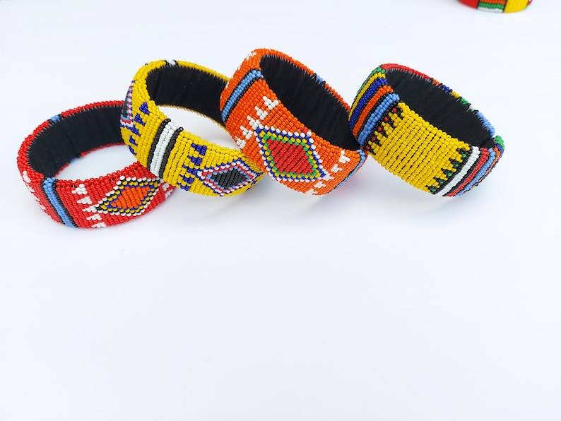 4 South African Beaded Zulu Bangle. Tribal Zulu women Jewelry. Beaded cuff bangle