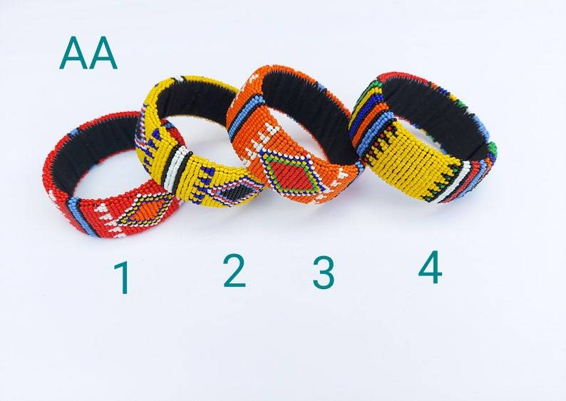 4 South African Beaded Zulu Bangle. Tribal Zulu women Jewelry. Beaded cuff bangle