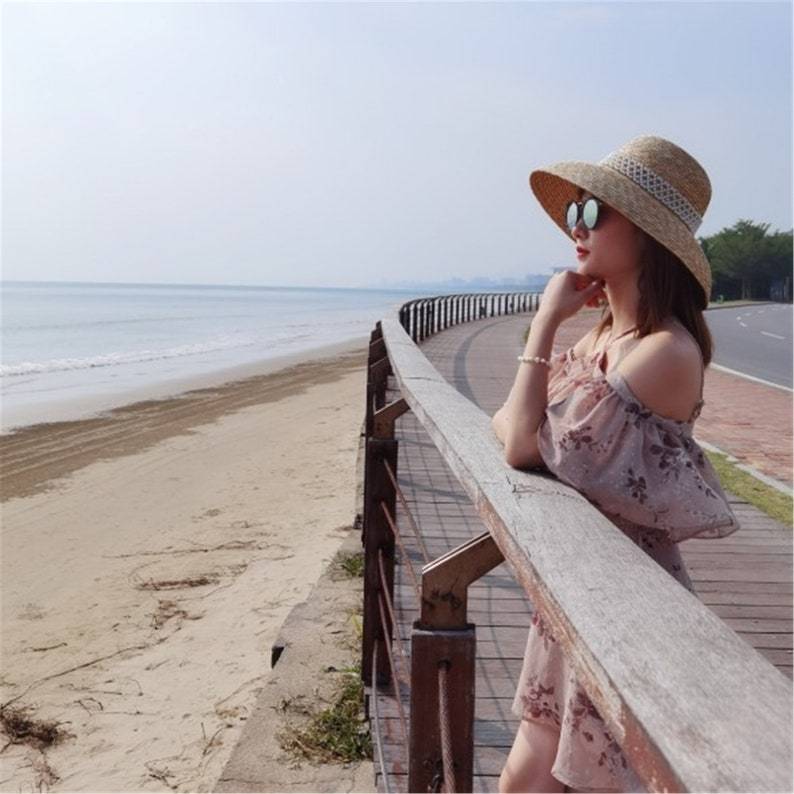 Retro Pearl Audrey Hepburn Straw Hat , Wide Brim Lampshade Hat, Straw Cloche Hat , Wedding Hat