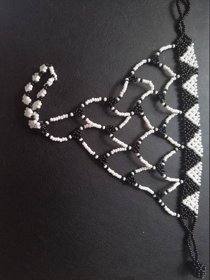 Zulu Glove Handpiece Black and White Glass Beaded Bracelet with Ring Handmade in KZN