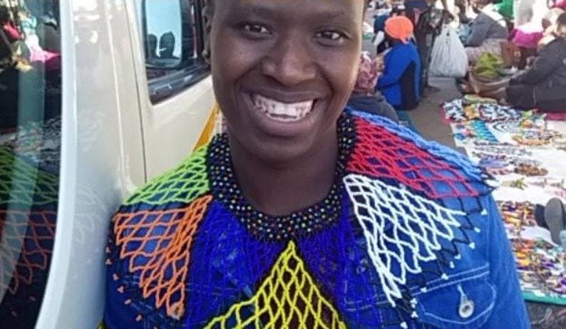 Zulu Glove Handpiece Black and White Glass Beaded Bracelet with Ring Handmade in KZN