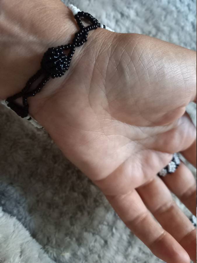 Zulu Glove Handpiece Black and White Glass Beaded Bracelet with Ring Handmade in KZN