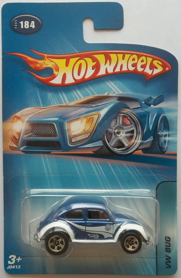 Hot Wheels #184 Volkswagen Bug Beetle BLUE WHITE Made in Malaysia 2005 Matchbox Scale Model Car