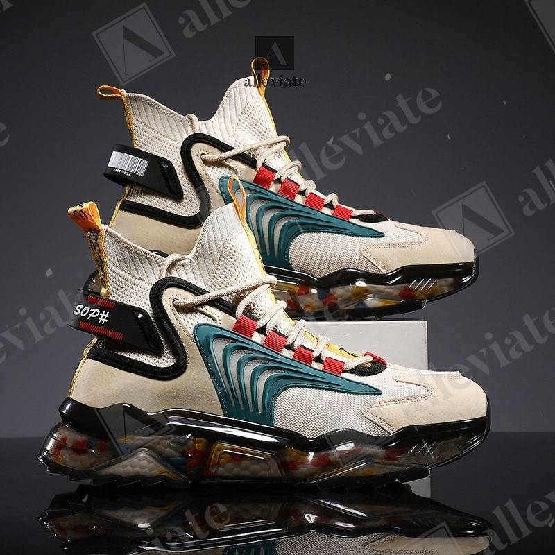 Popcorn High Top Platform Shoes-Men's Breathable Flying Knitted Socks Casual Shoes