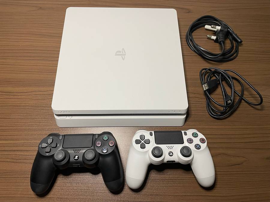 PlayStation 4 Slim 1TB Console (White) + 2 Controllers