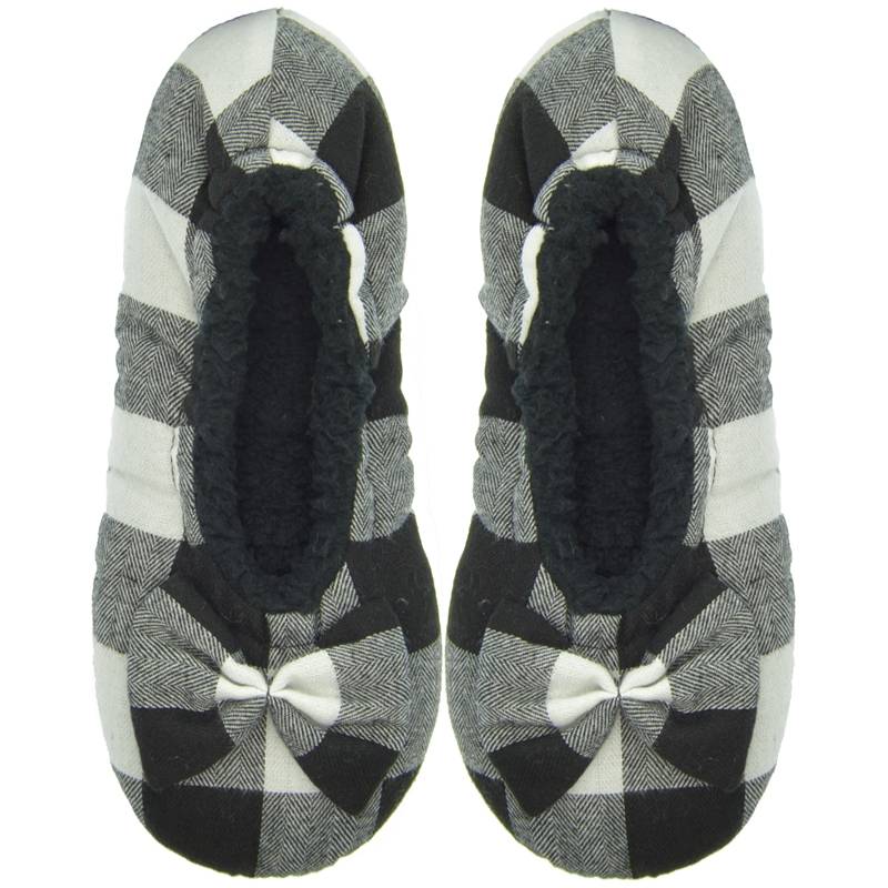 snoozies WHITE-BLACK BALLERINA PLAID- SMALL