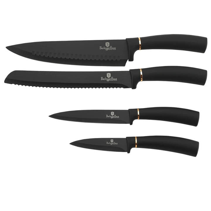 Berlinger Haus 5 Pieces Marble Coating Knife Set + Stand - Black Rose Gold (READ THE DESCRIPTION)