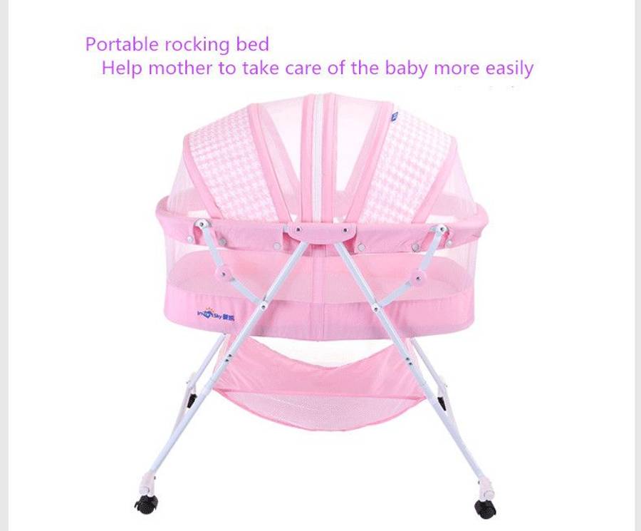 Baby Sleeper Mental Baby Crib Portable Cradle Bed Multifunctional Child Rocking Bed Folding with Bel
