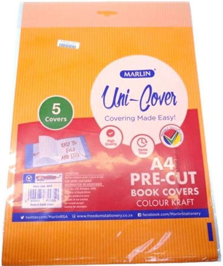 Marlin Kids A4 Precut Book Cover Orange 5 Pack