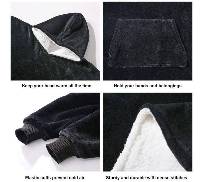 Huggle blanket Hoodie, Ultra Plush Blanket - One Size fit all - Black