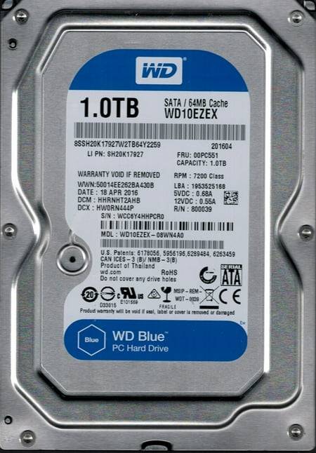 WD10EZEX-08WN4A0 DCM: HHRNHT2AHB WCC6Y Western Digital 1TB