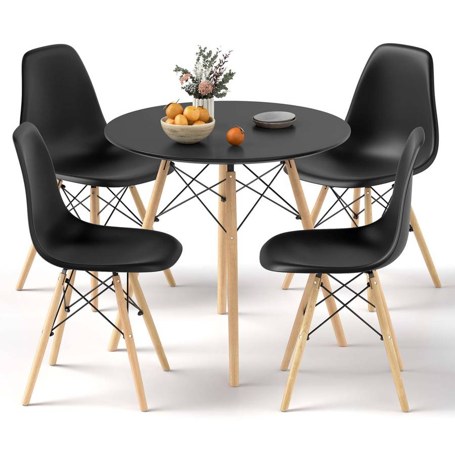 Modern Round Dining Table Set - 5 Piece - Black