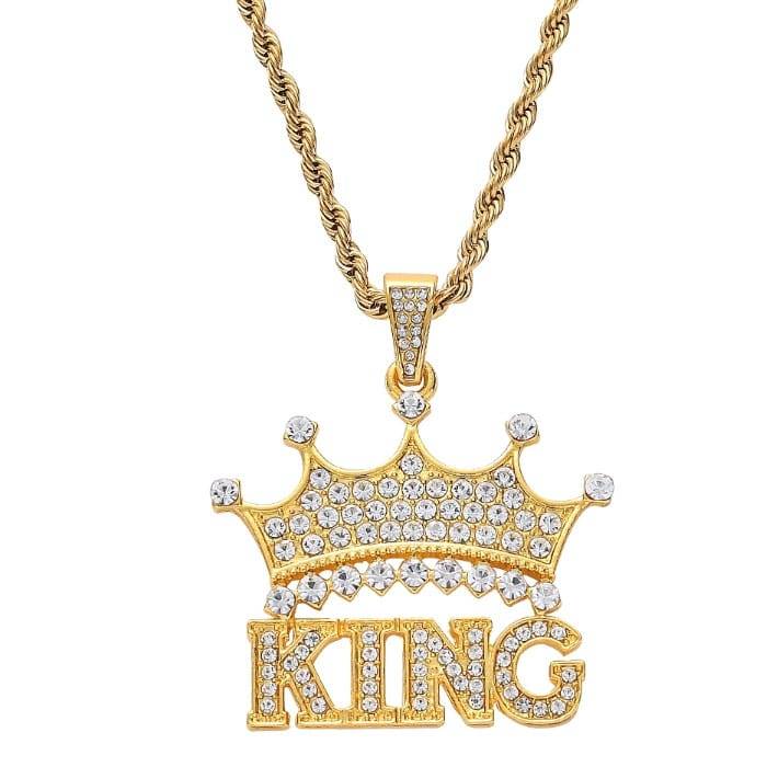 Golden King Crown Pendant encrusted in Zirconia Jewels