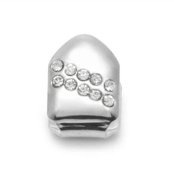 Single Silver Clip-on Tooth Cap with Slashed CZ ICE Design