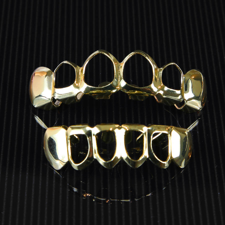 Hollowed Out Gold Teeth Grillz Covers  upper and lower set