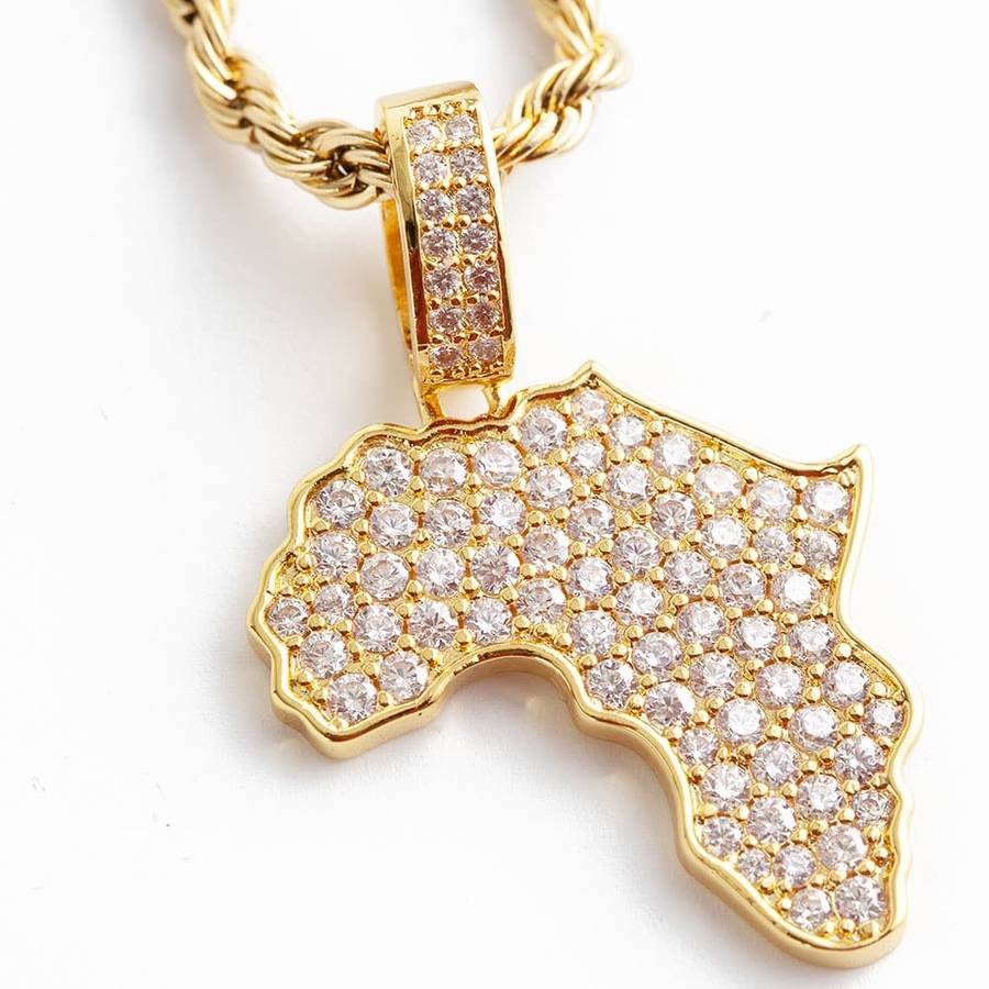 Africa Continent Golden Pendant encrusted in Zircon Stones