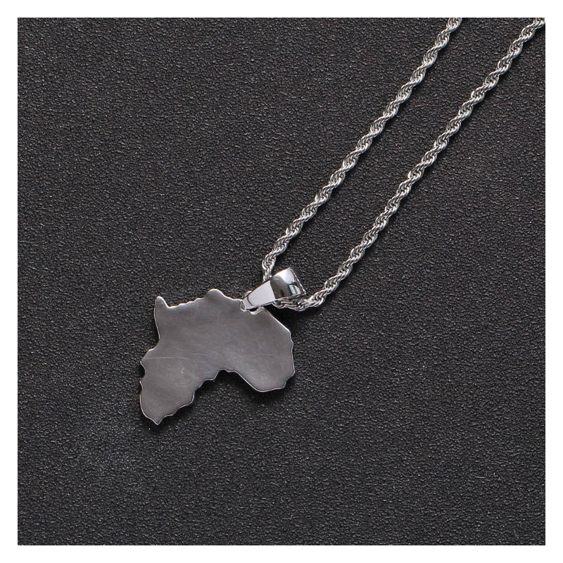 Africa Continent Iced Silver Pendant encrusted in Zircon Stones