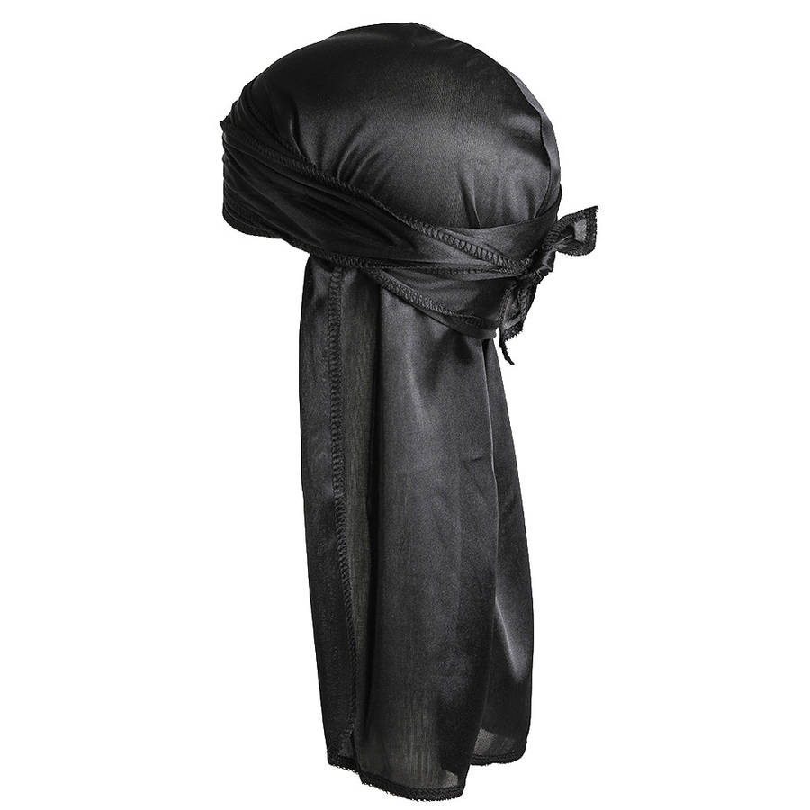 Durag Boss Silky Satin Durag with Extra Length Ties (Black)