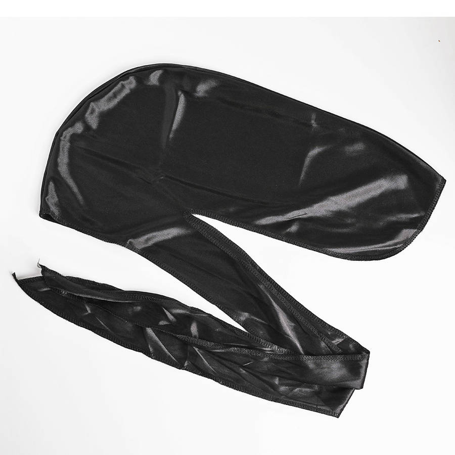 Durag Boss Silky Satin Durag with Extra Length Ties (Black)