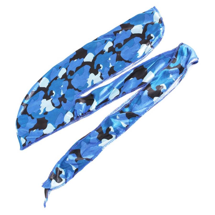 Durag Boss Silky Satin Durag with Extra Length Ties (Camouflage Blue)