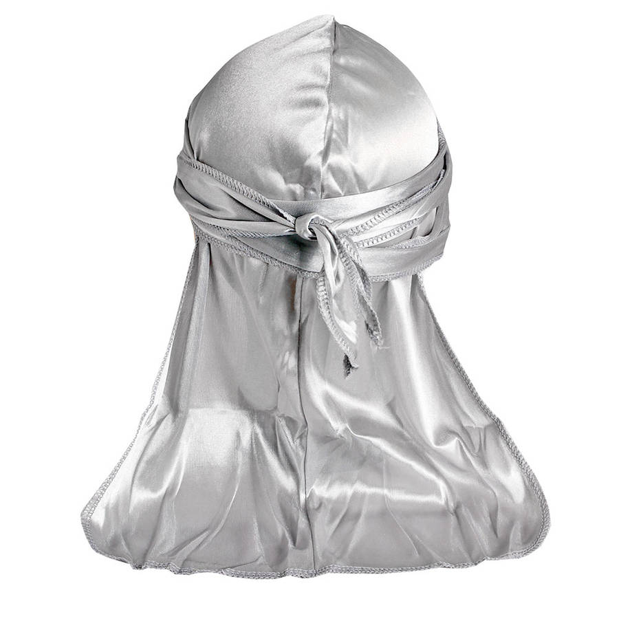 Durag Boss Silky Satin Durag with Extra Length Ties (silver grey)