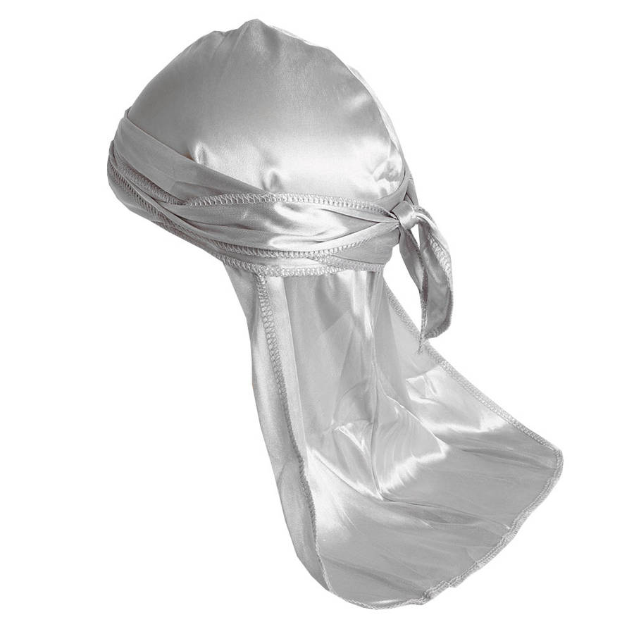Durag Boss Silky Satin Durag with Extra Length Ties (silver grey)