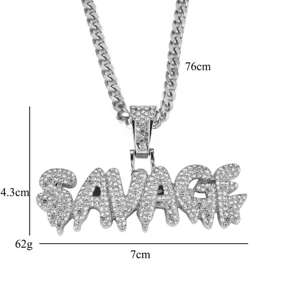 24" Savage Drip Iced out Silver Pendant with Chain
