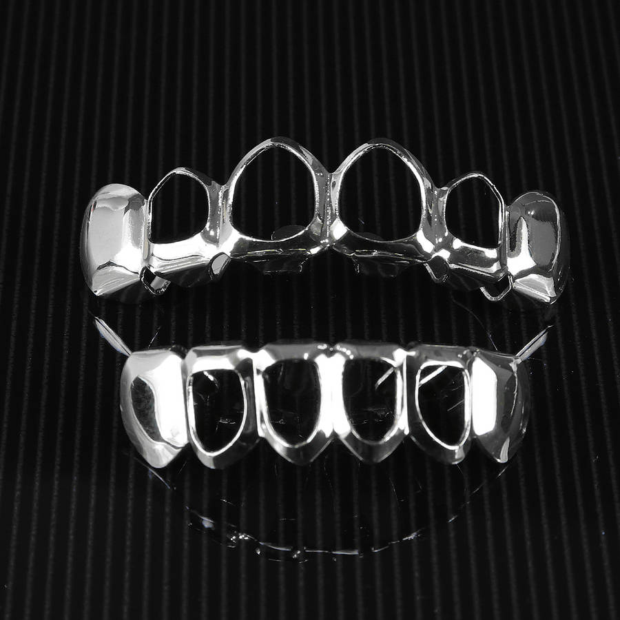 Hollowed Out Silver Teeth Grillz Covers  upper and lower set