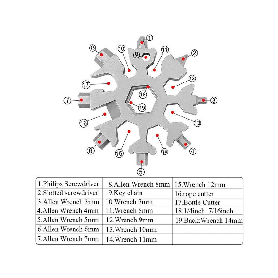 18-in-1 Snowflake Portable Multi-tool Screwdriver & Wrench (silver)