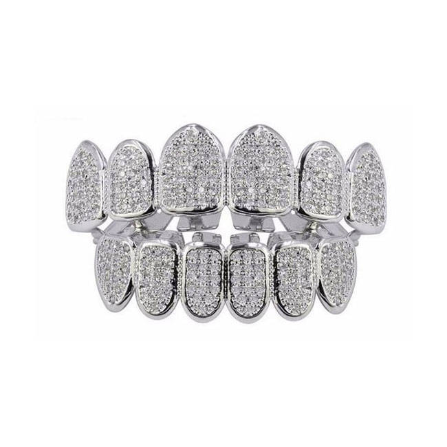 Ultra Iced Out Silver Teeth Grillz with AAA Grade Micro Pave CZ Diamonds