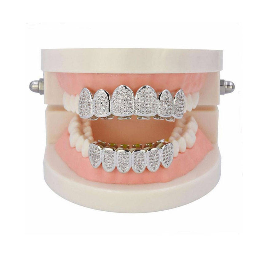 Ultra Iced Out Silver Teeth Grillz with AAA Grade Micro Pave CZ Diamonds