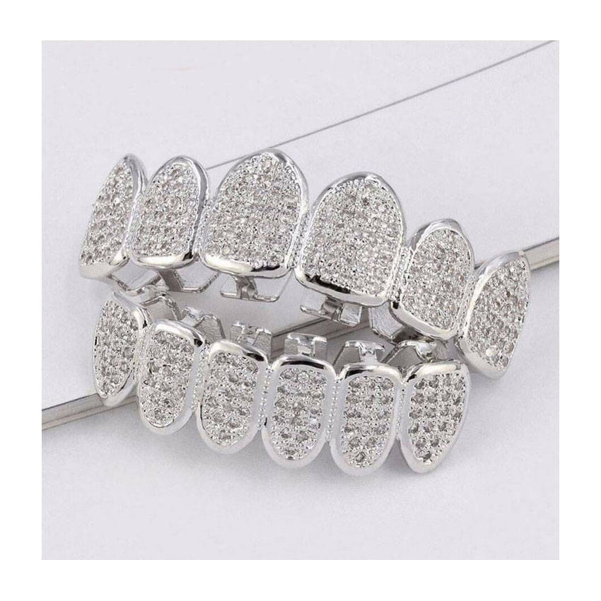 Ultra Iced Out Silver Teeth Grillz with AAA Grade Micro Pave CZ Diamonds