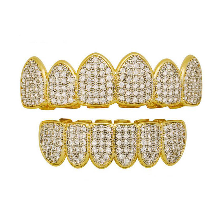 Ultra Iced Out Gold Teeth Grillz with AAA Grade Micro Pave CZ Diamonds