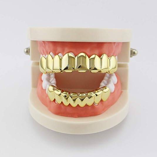 Gold Teeth Grillz with 8 Tooth Upper &amp; Lower Set
