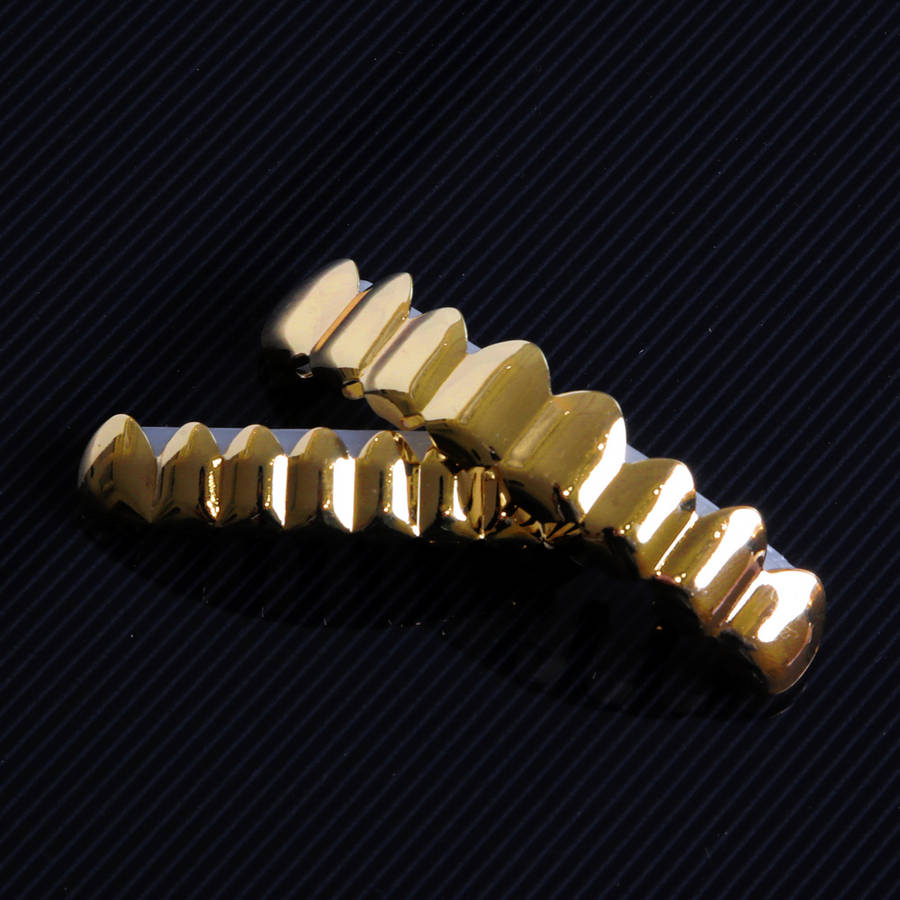 Gold Teeth Grillz with 8 Tooth Upper &amp; Lower Set