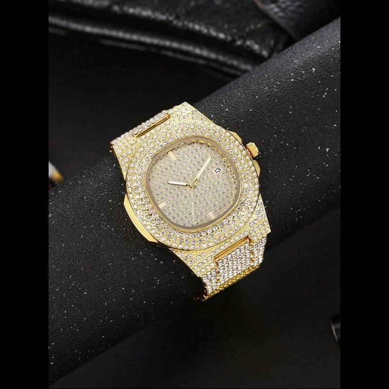 Luxury Unisex Diamond Encrusted Quartz Wristwatch (Gold)