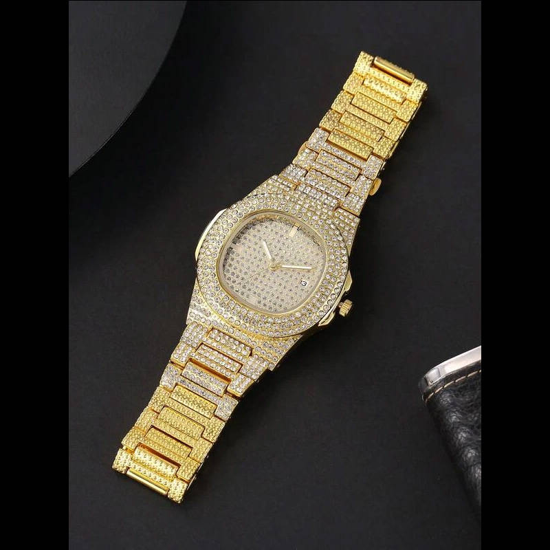 Luxury Unisex Diamond Encrusted Quartz Wristwatch (Gold)