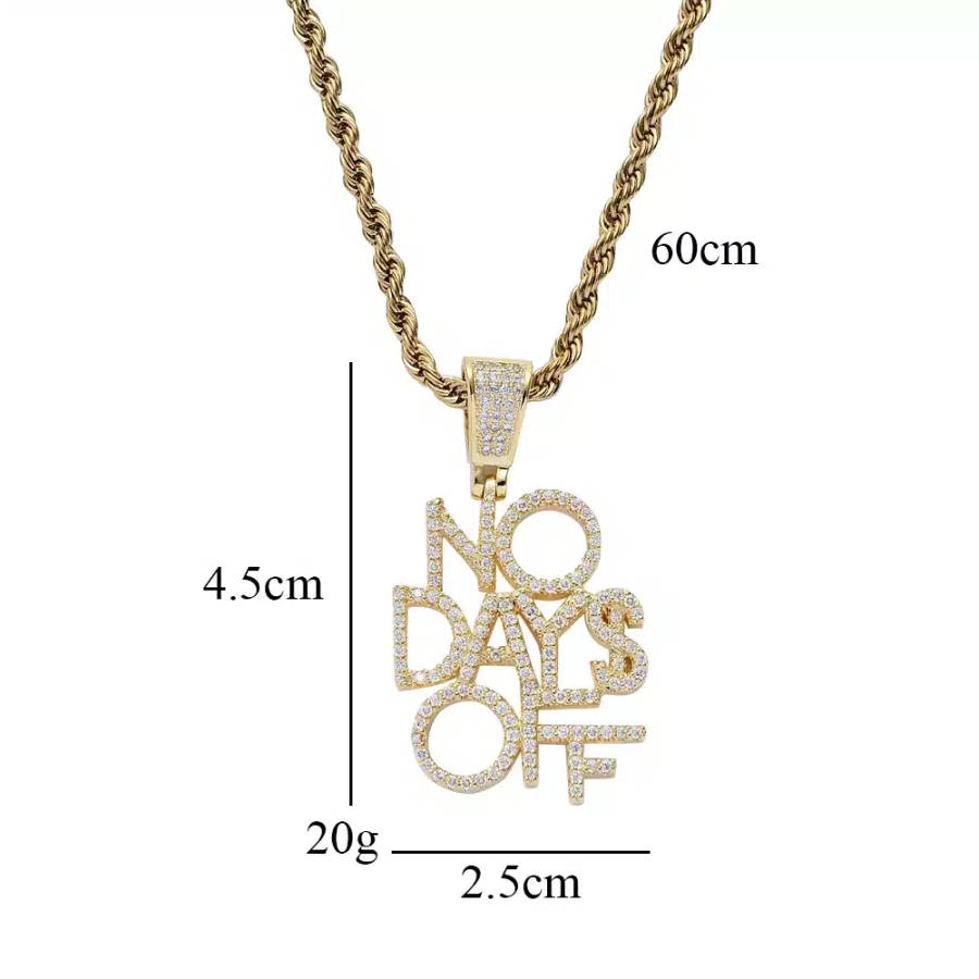 No Day$ Off Hustler Iced CZ Diamond Pendant with Chain (gold)