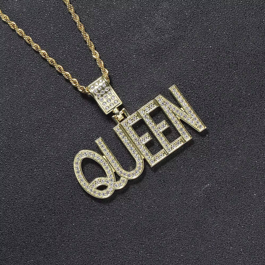 Hip Hop Iced Encrusted Queen Pendant and 20inch Rope Chain Product (Gold)
