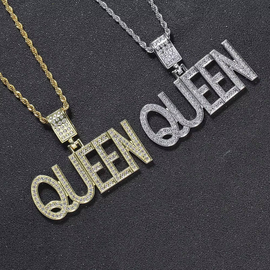 Hip Hop Iced Encrusted Queen Pendant and 20inch Rope Chain Product (Gold)