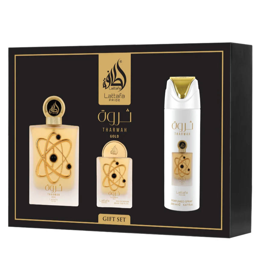 Lattafa Tharwah Gift Set 100 ml + 20 ml + 200 ml Eau De Parfum Sweet scent