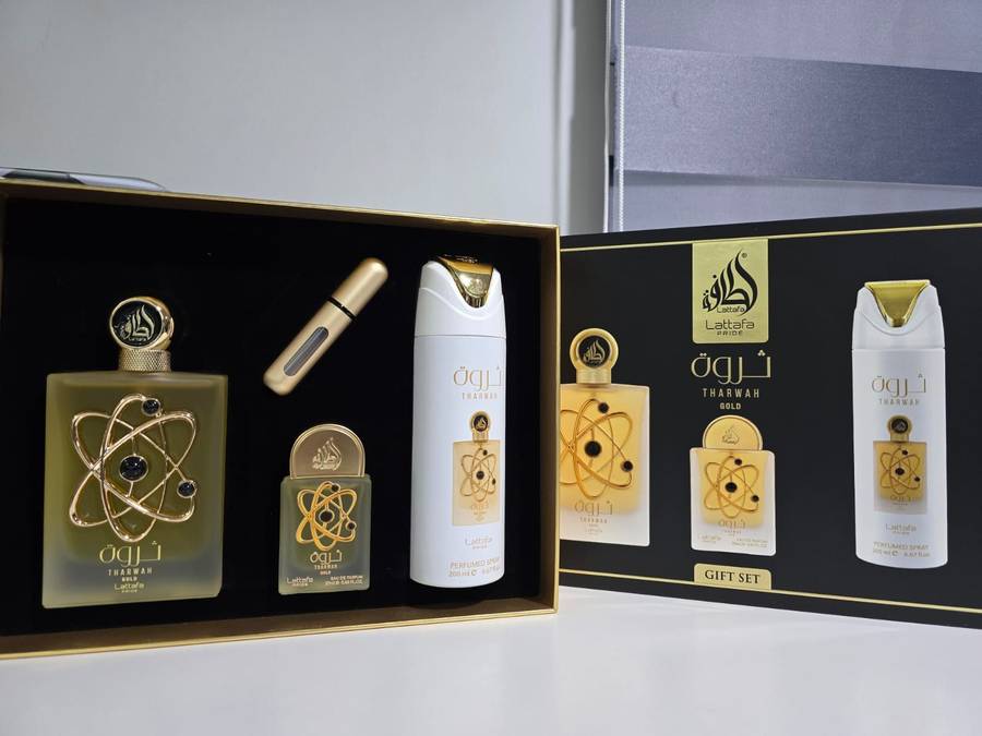 Lattafa Tharwah Gift Set 100 ml + 20 ml + 200 ml Eau De Parfum Sweet scent