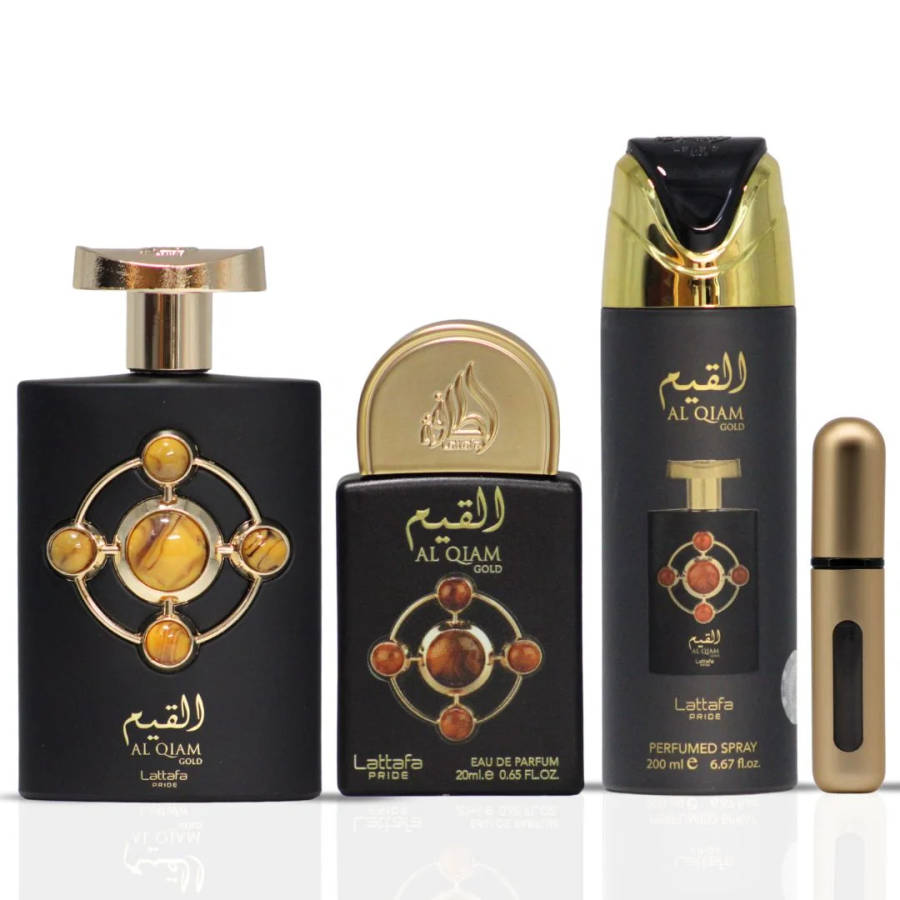 Lattafa Pride Al Qiam Gold Gift Set 100 ml + 20 ml + 200 ml Eau De Parfum Amber Oud scent