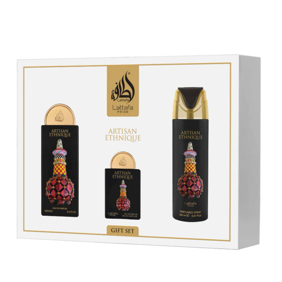 Lattafa Pride Artisan Ethnique Gift Set 100 ml + 20 ml + 200 ml Eau De Parfum Spicy scent