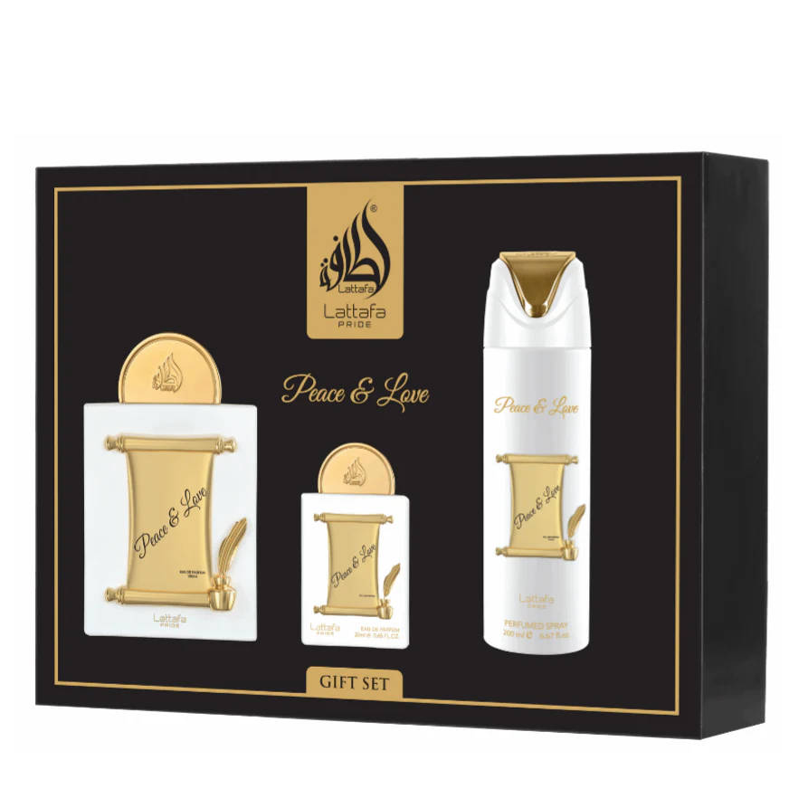 Lattafa Pride Peace & Love Gift Set 100 ml + 20 ml + 200 ml Eau De Parfum Sweet scent