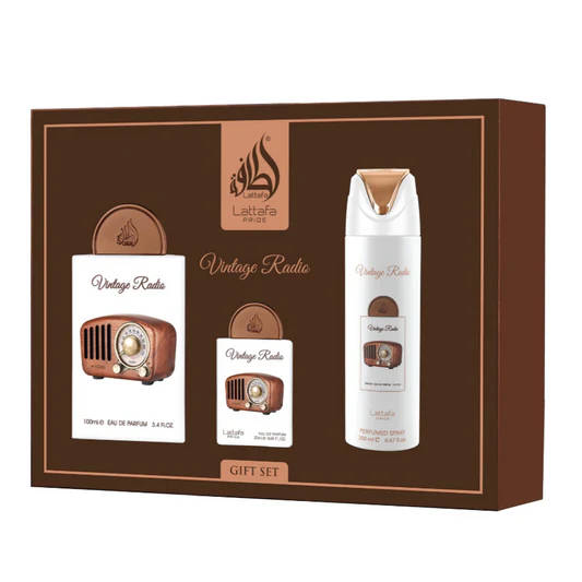 Lattafa Vintage Radio Pride Gift Set 100 ml + 20 ml + 200 ml Eau De Parfum Spicy scent