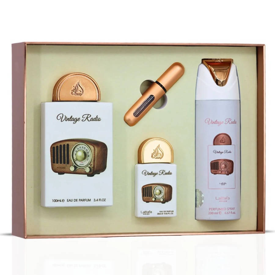 Lattafa Vintage Radio Pride Gift Set 100 ml + 20 ml + 200 ml Eau De Parfum Spicy scent